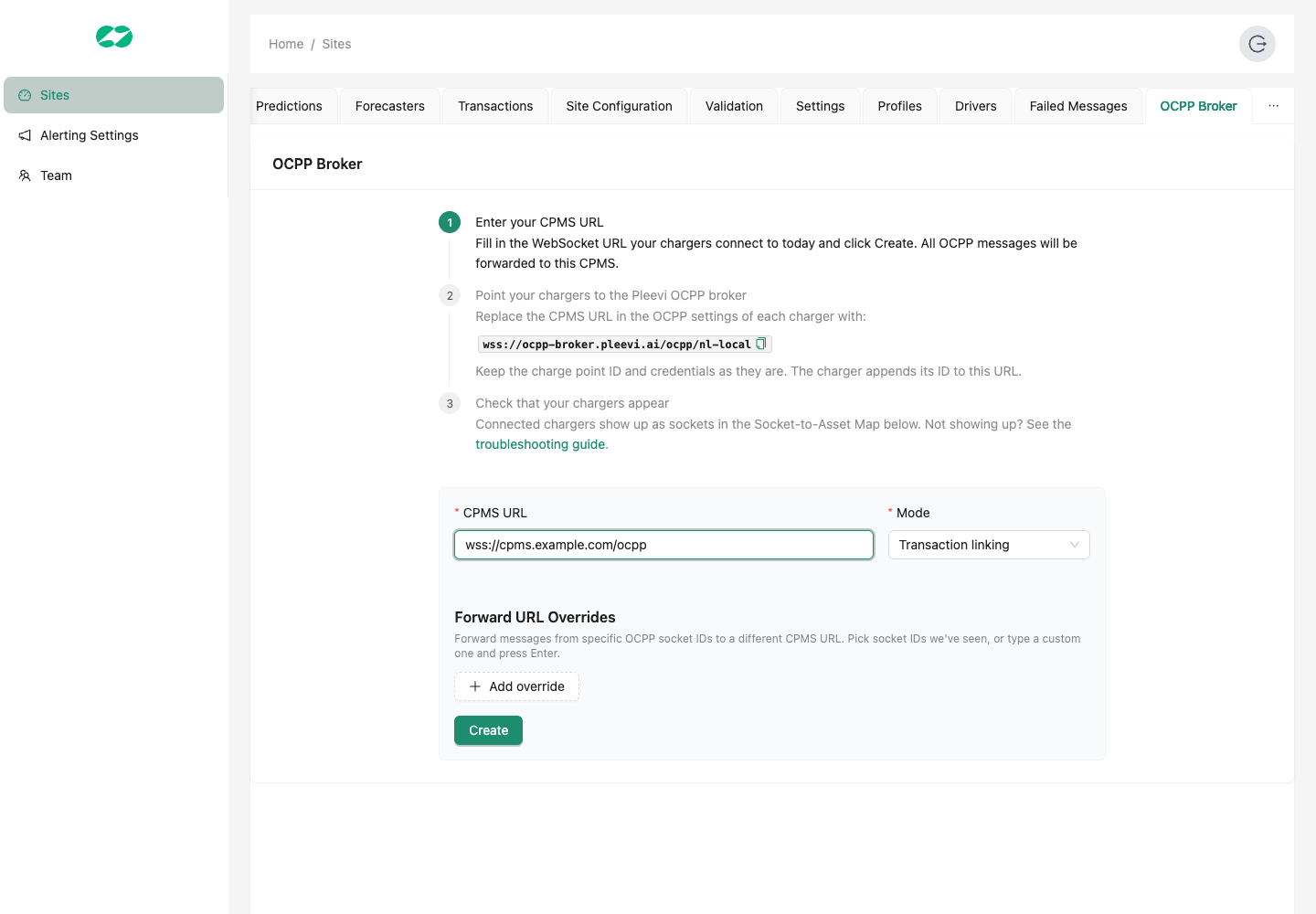 Enter the CPMS URL and create the configuration