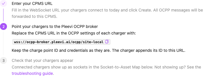 The Pleevi OCPP broker URL for your site